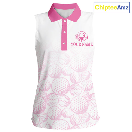 Pink Ribbon Breast Cancer Awareness Womens Sleeveless Polo Shirt Custom US Flag Patriotic Golf Shirt For Women NYN3099