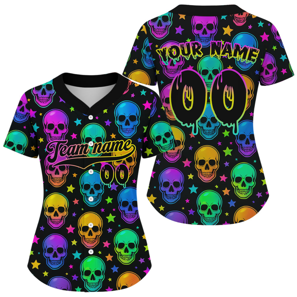 Custom Colorful Skull Baseball Halloween Shirt For Women Hallow's Eve Baseball Jerseys NYN1465