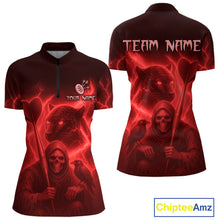 Load image into Gallery viewer, Custom Panther Lightning Red Grim Reaper Dart 1/4-Zip Shirt For Women Outfit Dart Team Jersey NYN1478