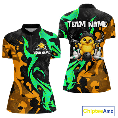 Duck Gun Women Bowling 1/4-Zip Shirt Custom Grunge Youth Cute Bowling Team Attire
