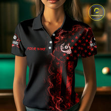 Load image into Gallery viewer, Red Smokes American Flag 8 Ball Billiard Pool Shirt For Women Custom Billiard Skeleton Team Appeal NYN3287