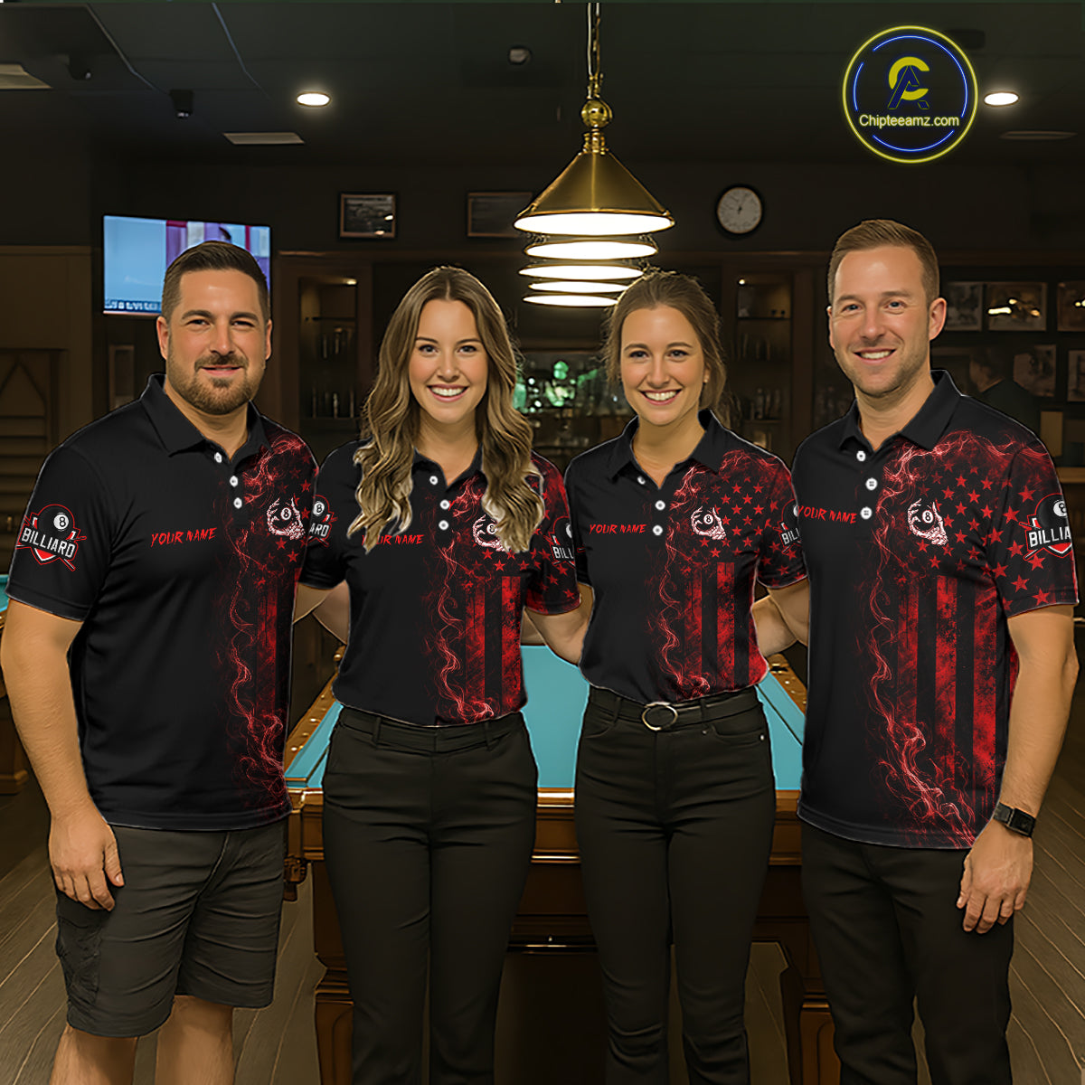 Red Smokes American Flag 8 Ball Billiard Pool Shirt For Women Custom Billiard Skeleton Team Appeal NYN3287