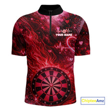 Load image into Gallery viewer, Heart Beat Red Grunge Flame Dartboard Men Darts Valentine Shirt Custom Dart 1/4-Zip Couple Gifts NYN2535