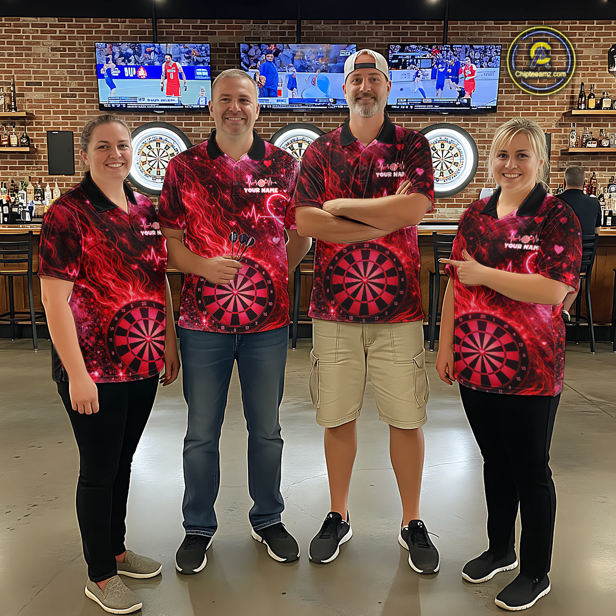 Heart Beat Red Grunge Flame Dartboard Men Darts Valentine Shirt Custom Dart 1/4-Zip Couple Gifts NYN2535