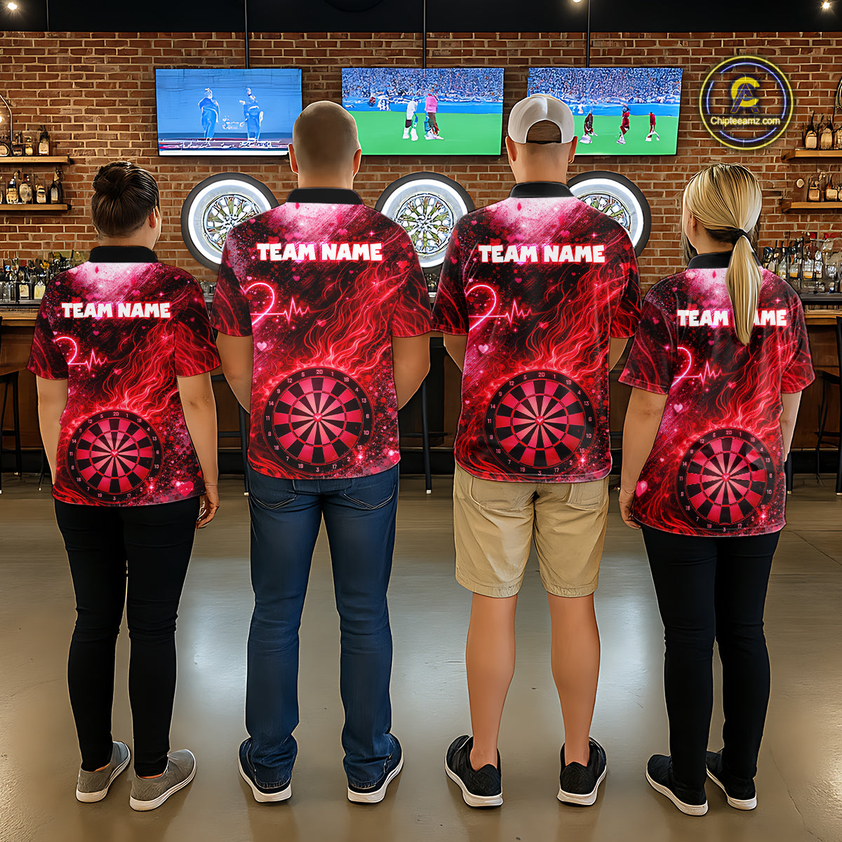 Heart Beat Red Grunge Flame Dartboard Men Darts Valentine Shirt Custom Dart 1/4-Zip Couple Gifts NYN2535