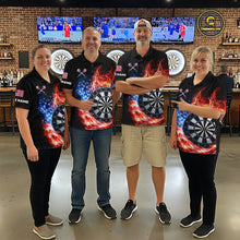 Load image into Gallery viewer, American Flag Fire Flame Smoke Dartboard Women Darts 1/4-Zip Shirt Custom Dart Team Jersey Gifts NYN2537