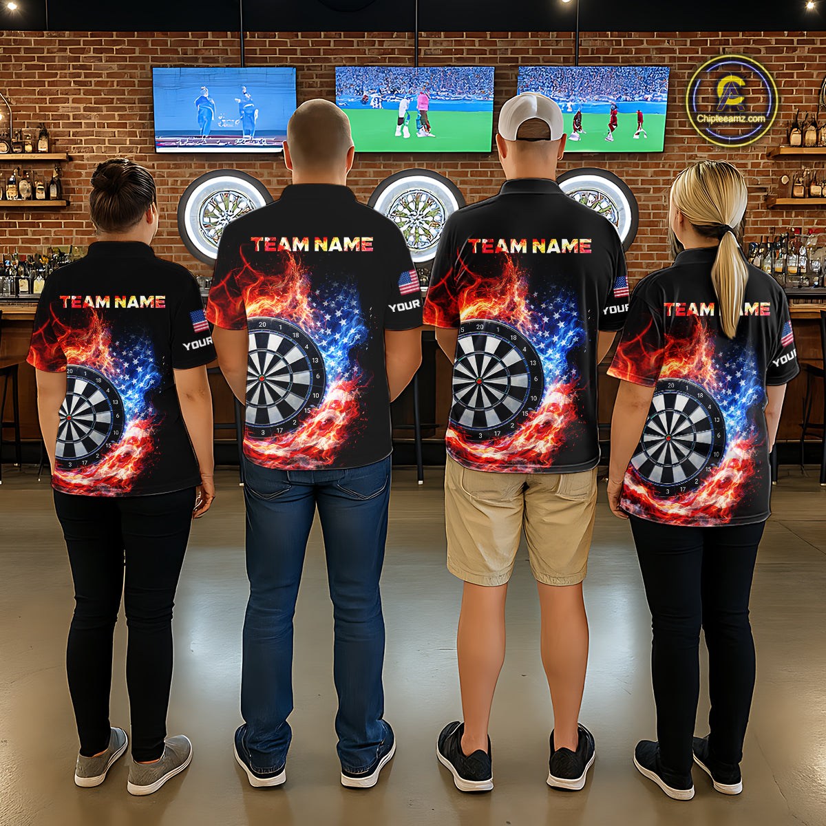 American Flag Fire Flame Smoke Dartboard Men Darts Polo Shirt Custom Dart Team Jersey Gifts NYN2537