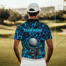 Load image into Gallery viewer, Male golfer wearing tornado lightning golf polo shirt, UPF golf apparel, men's golf tournament outfit