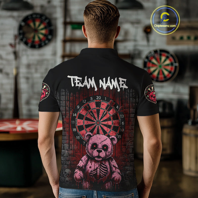 Black And Red Dripping Creepy Bear Grunge Custom Polo Dart Shirt For Men Dart Jerseys NYN2021