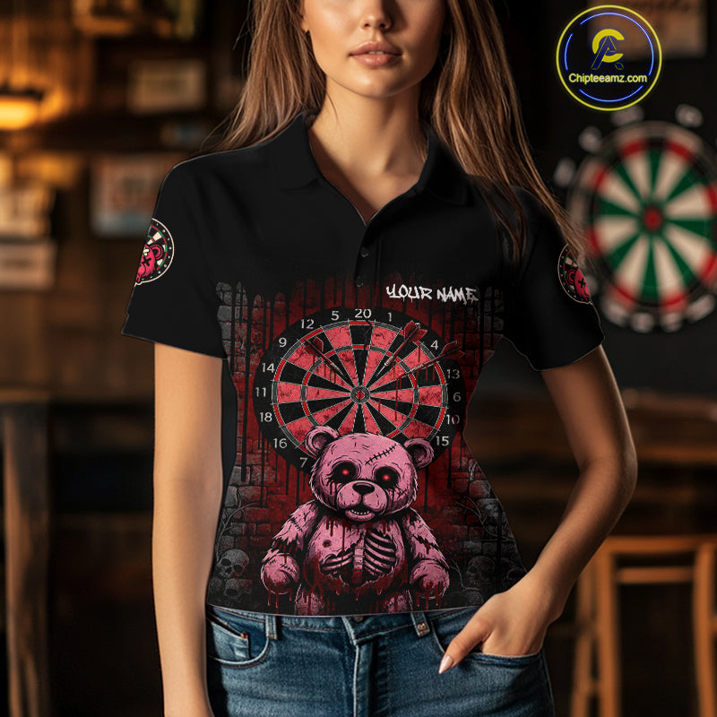 Black And Red Dripping Creepy Bear Grunge Custom Polo Dart Shirt For Women Dart Jerseys NYN2021