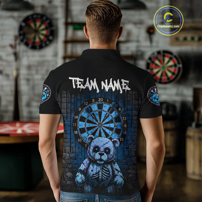Black And Blue Dripping Creepy Bear Grunge Custom Polo Dart Shirt For Men Dart Jerseys NYN2022
