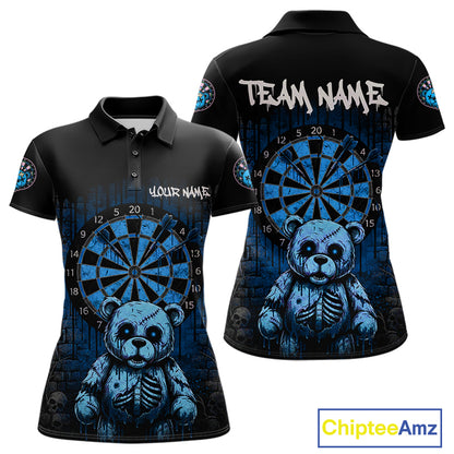 Black And Blue Dripping Creepy Bear Grunge Custom Polo Dart Shirt For Women Dart Jerseys NYN2022