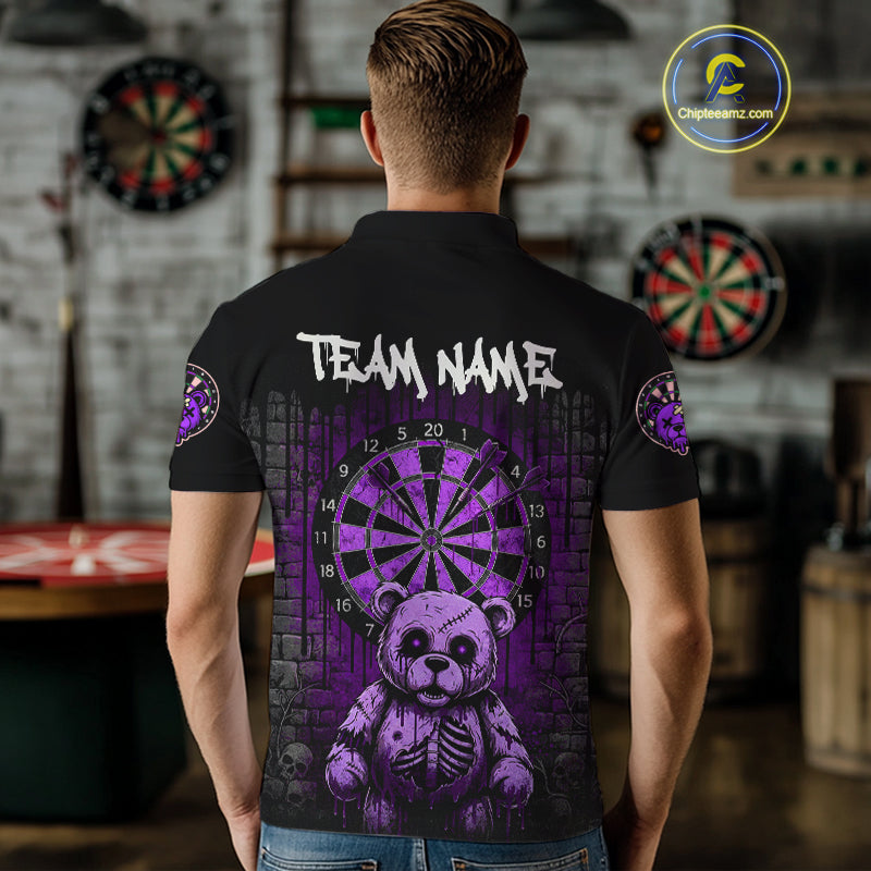 Black And Purple Dripping Creepy Bear Grunge Custom Polo Dart Shirt For Men Dart Jerseys NYN2023
