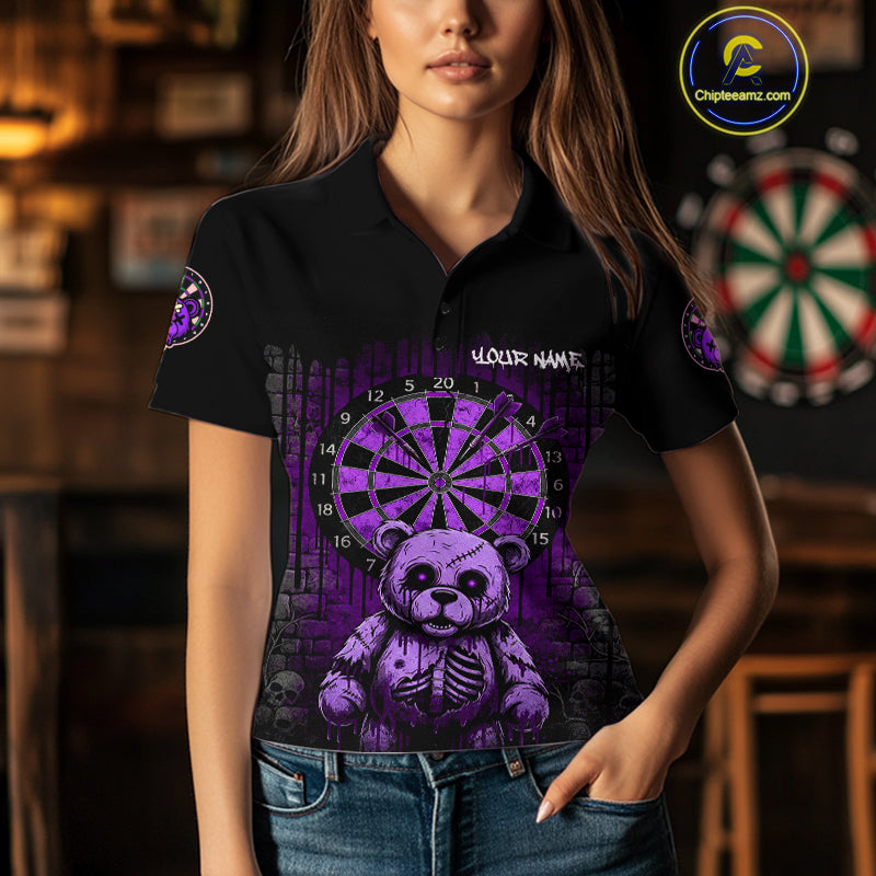 Black And Purple Dripping Creepy Bear Grunge Custom Polo Dart Shirt For Women Dart Jerseys NYN2023