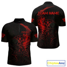 Load image into Gallery viewer, Red Smoking Skeleton Bone Cracked Dartboard Custom Men Quarter-Zip Dart Jerseys Dart Gifts NYN2033