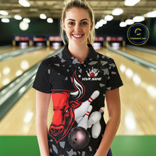Load image into Gallery viewer, Funny Bull Grunge Red Bowling Polo &amp; 1/4 Zip Shirts For Women Custom Outftis Team Bowling Jerseys NYN3129