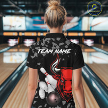 Load image into Gallery viewer, Funny Bull Grunge Red Bowling Polo &amp; 1/4 Zip Shirts For Women Custom Outftis Team Bowling Jerseys NYN3129