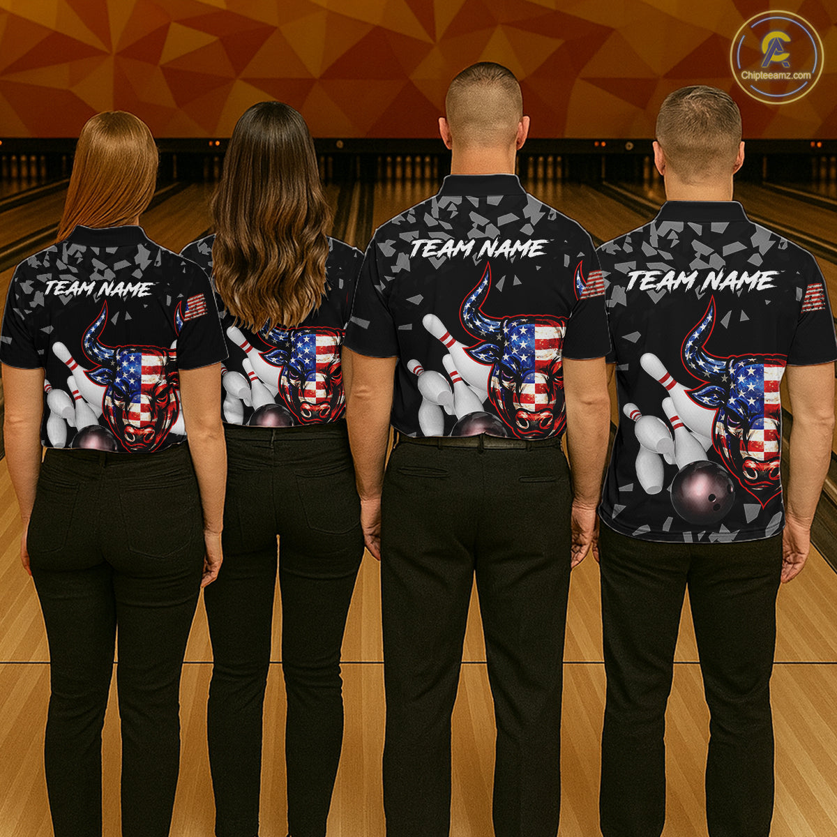Funny US Flag Bull Grunge Bowling Polo & 1/4 Zip Shirts For Men Custom Team Bowling Jerseys NYN3130