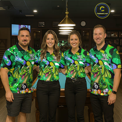 Green Splatter Funny Dragon 8 Ball Pool Billiard Shirts For Men Custom Cute Billiard Team Outfits NYN3301