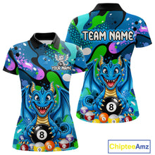 Load image into Gallery viewer, Blue splatter funny dragon 8 ball billiard shirt for women custom team apparel