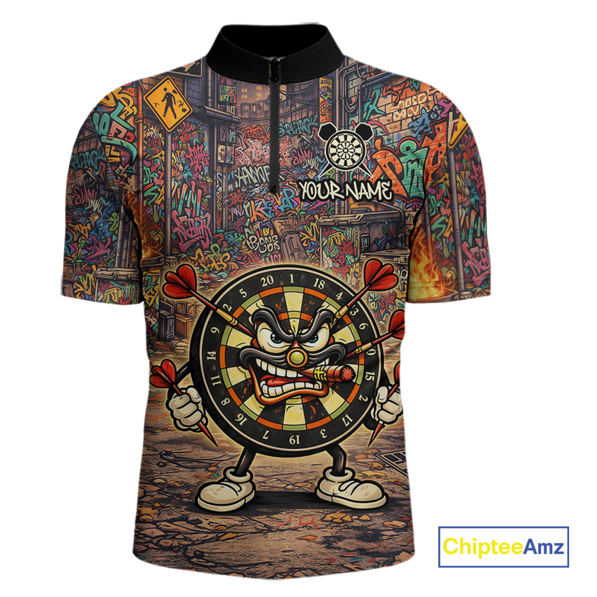 Funny Dartboard Smoking Men Darts Team Shirt Personalized Graffiti Dart Quarter-Zip Jerseys NYN2554