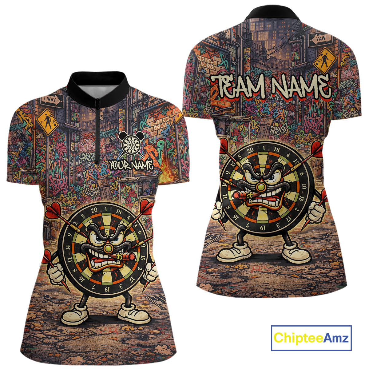 Funny Dartboard Smoking Women Darts Team Shirt Personalized Graffiti Dart Quarter-Zip Jerseys NYN2554