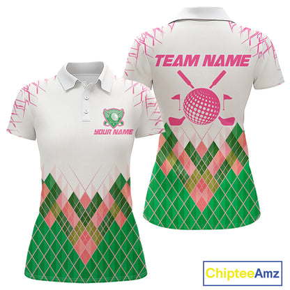 Women Golf Clothing Green And Pink Argyle Pattern Golf Polo Shirt Custom Golf Upf Shirts NYN2930