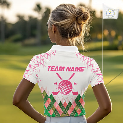 Women Golf Clothing Green And Pink Argyle Pattern Golf Polo Shirt Custom Golf Upf Shirts NYN2930