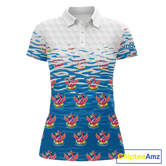 Flamingo Golf Clothing Waving Summer Golf Shirt Women Custom Floral Golf Polo, Best Golf Gifts NYN2937