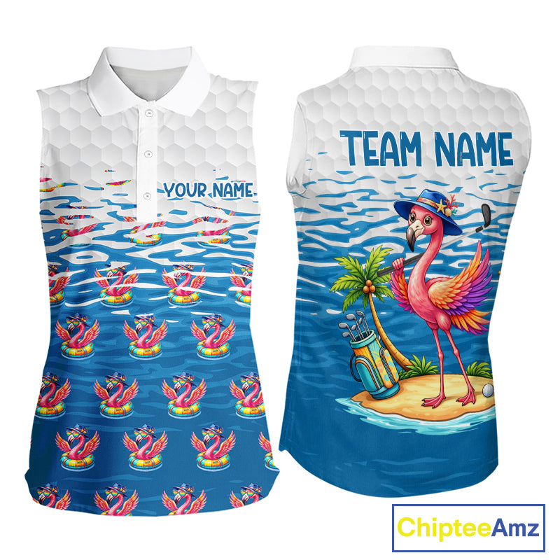 Flamingo Golf Clothing Waving Summer Golf Sleeveless Shirt Women Custom Floral Golf Polo, Best Golf Gifts NYN2937