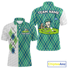 Load image into Gallery viewer, Plaid Argyle polo shirt with cartoon design and customizable text on a white background

