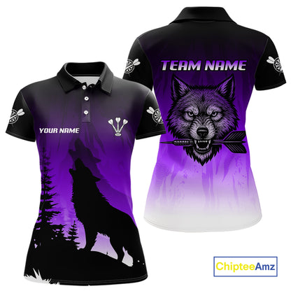 Personalized Wolf-Head Dart Arrows Purple Dart Polo Shirt For Women Dart Team Jerseys NYN2283