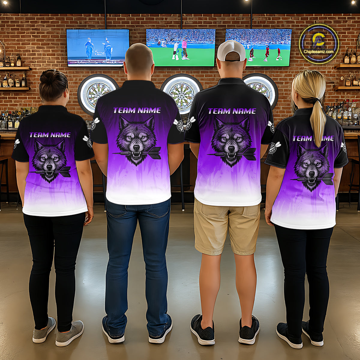 Personalized Wolf-Head Dart Arrows Purple Dart Polo Shirt For Men Dart Team Jerseys NYN2283