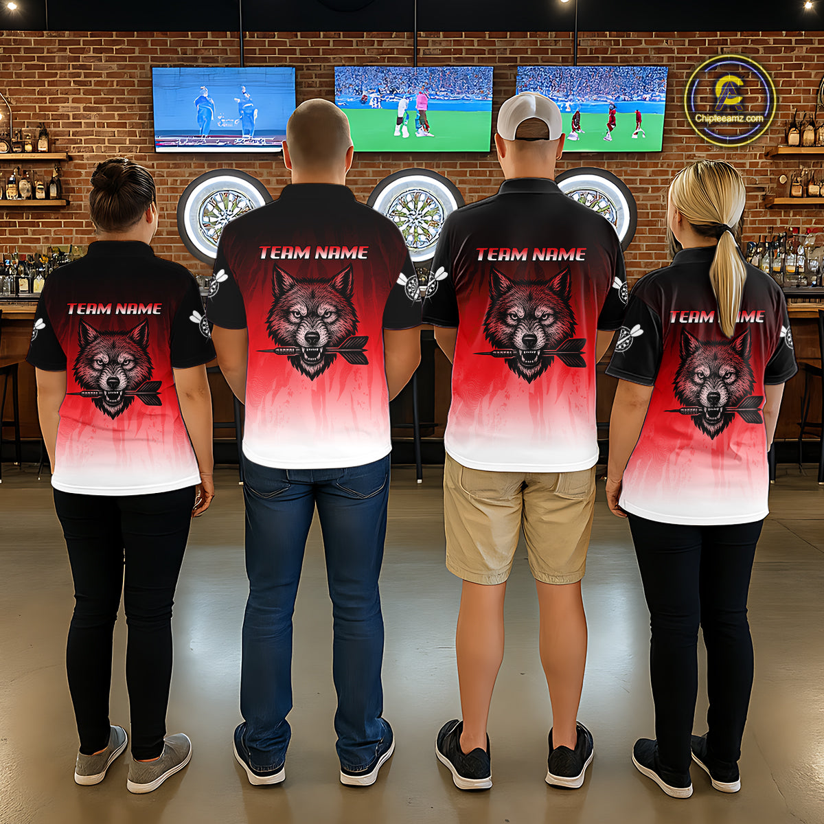 Personalized Wolf-Head Dart Arrows Red Dart Quarter-Zip Shirt For Men Dart Team Jerseys NYN2284