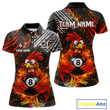 Load image into Gallery viewer, Funny Rooster Plays Pool 8 Ball 3D Billiard Shirt For Women Custom Grunge Flame Billiard Team Attire NYN2566