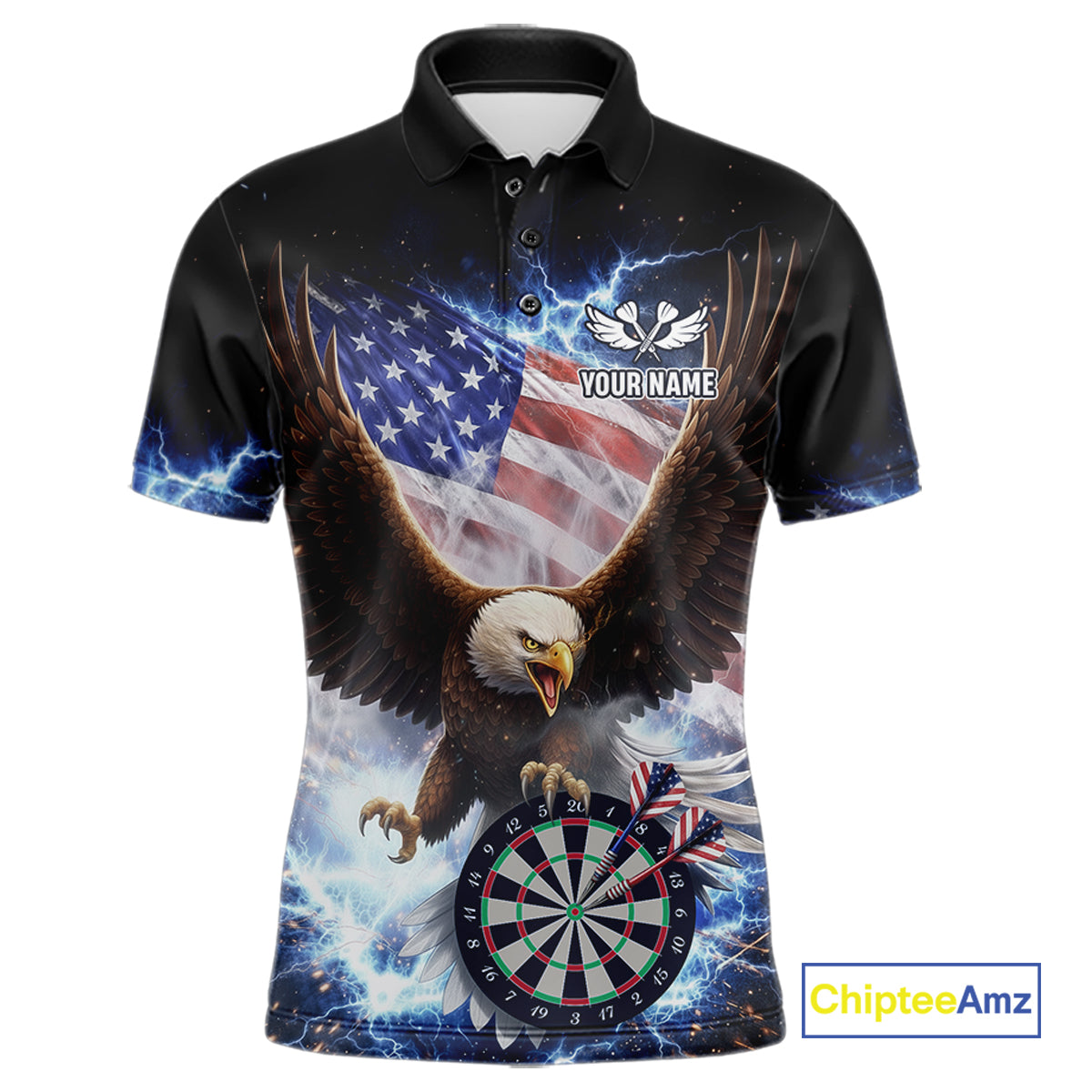 US Flag Smoke Eagle Lightning Dartboard Men Darts Shirt Personalized Patriotic Dart Polo Jerseys NYN2575