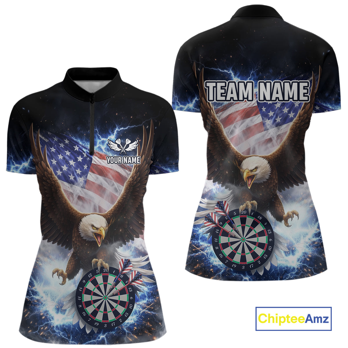 US Flag Smoke Eagle Lightning Dartboard Women Darts Shirt Personalized Patriotic Dart Quarter-Zip Jerseys NYN2575