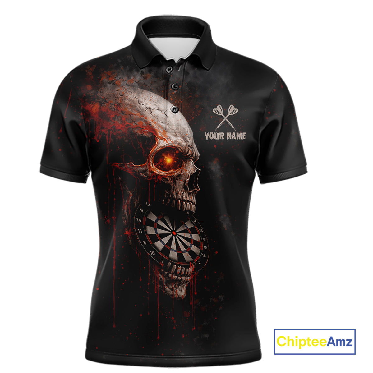 Horror Orange Splatter Grunge Skull Dartboard Dart Polo Shirts For Men Custom Dart Team Jerseys NYN2727