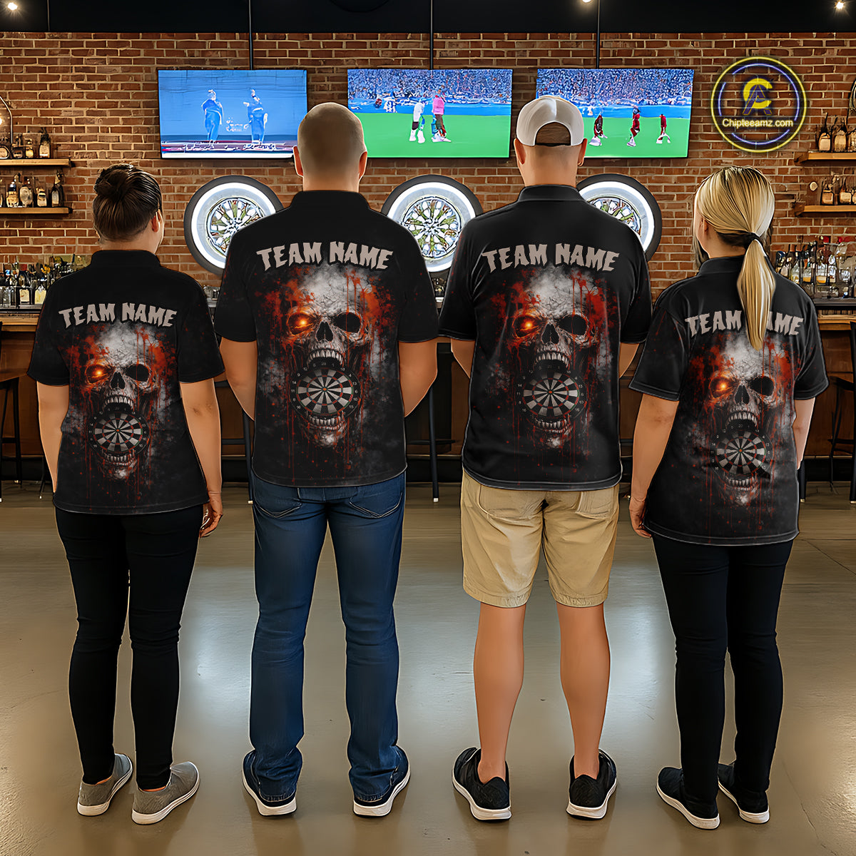 Horror Orange Splatter Grunge Skull Dartboard Dart Polo Shirts For Women Custom Dart Team Jerseys NYN2727