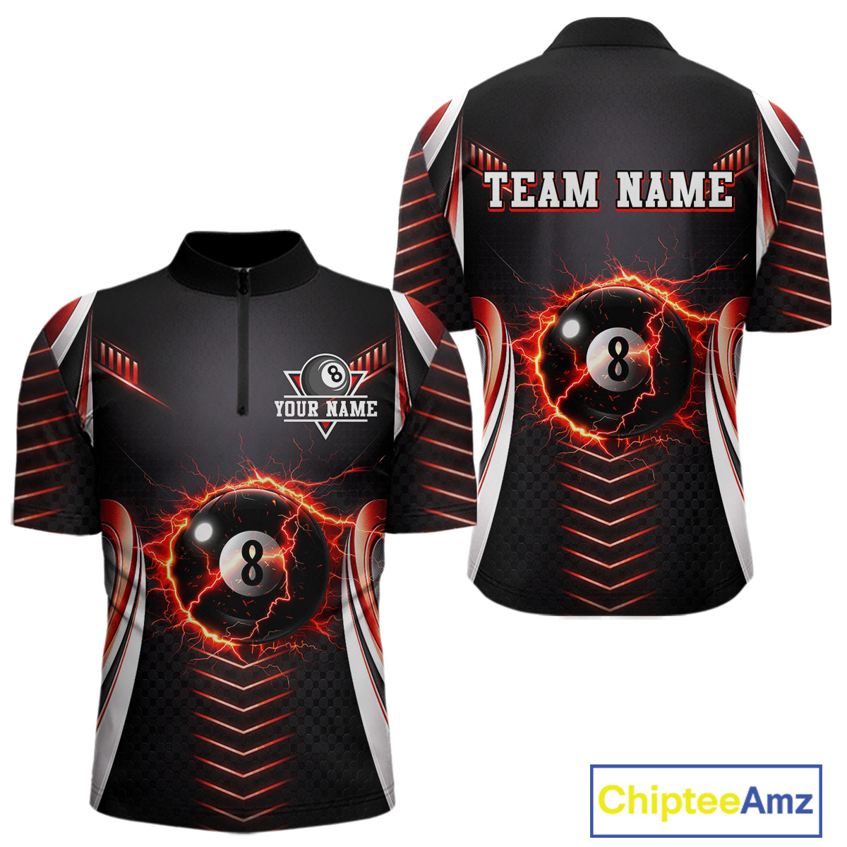 Personalized Red 8 Ball Pool Billiard Shirts For Men Custom Thunder Lightning Pool Team Attire NYN2940