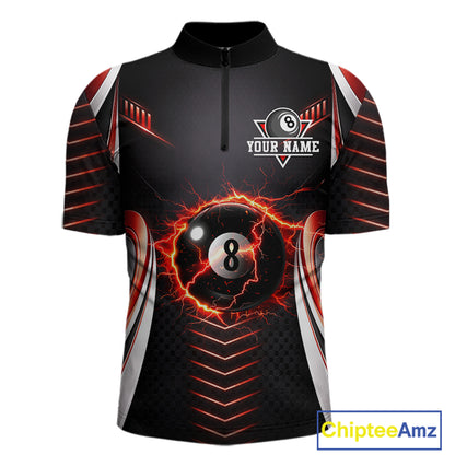 Personalized Red 8 Ball Pool Billiard Shirts For Men Custom Thunder Lightning Pool Team Attire NYN2940