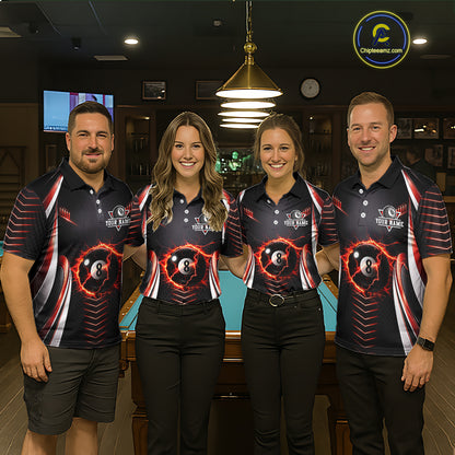 Personalized Red 8 Ball Pool Billiard Shirts For Men Custom Thunder Lightning Pool Team Attire NYN2940