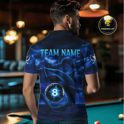 Blue Funny Shark Light 8 Ball Billiard Shirts For Men Custom Pool Billiard Team Jerseys NYN2289