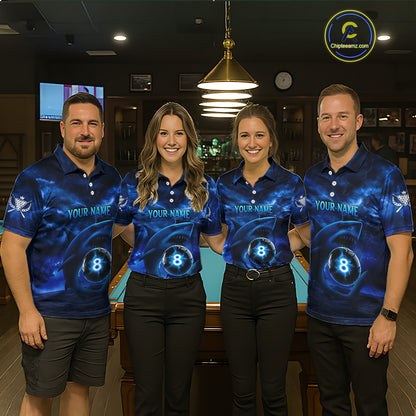 Blue Funny Shark Light 8 Ball Billiard Shirts For Men Custom Pool Billiard Team Jerseys NYN2289