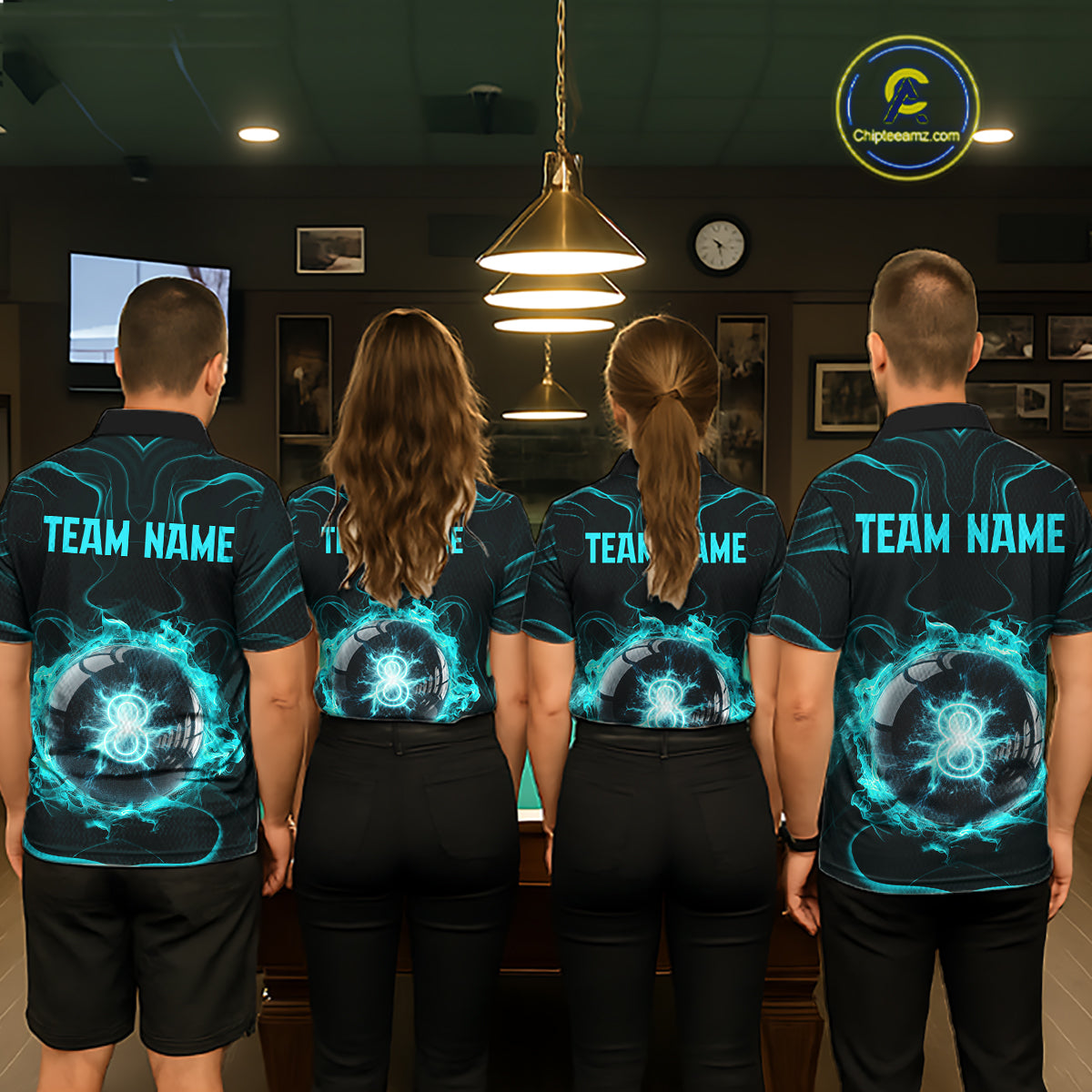 Turquoise Smokes Pool 8 Ball Billiard Shirts For Women Custom Cue Billiard Team Jerseys NYN2290