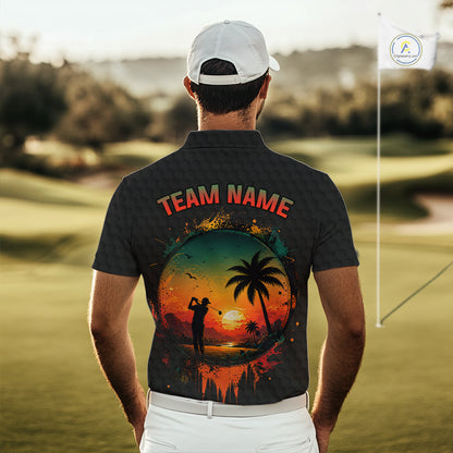 Tropical Black Golf Ball Polo Golf Shirts For Men Custom Splatter Golf Team Attire For Golfers NYN3153