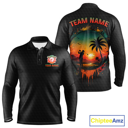 Tropical Black Golf Ball Polo Golf Shirts For Men Custom Splatter Golf Team Attire For Golfers NYN3153