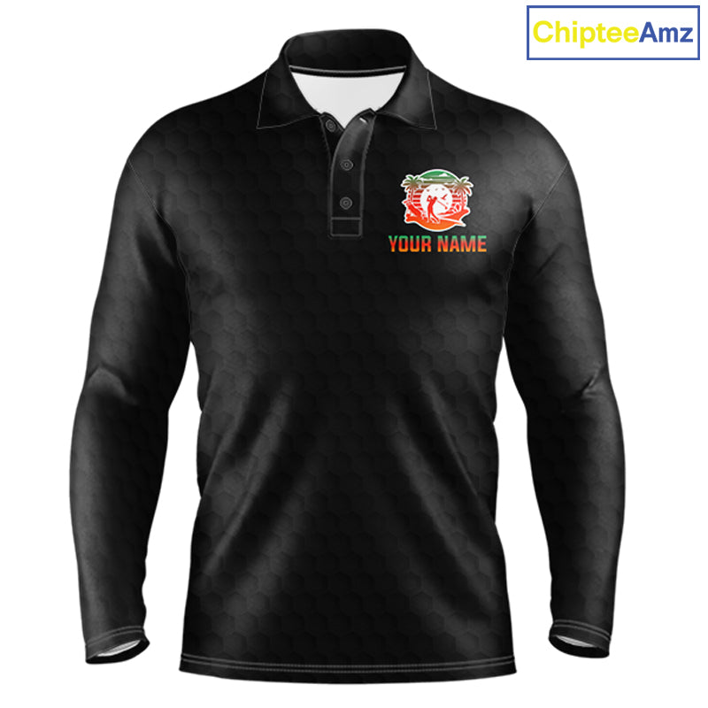 Tropical Black Golf Ball Polo Golf Shirts For Men Custom Splatter Golf Team Attire For Golfers NYN3153