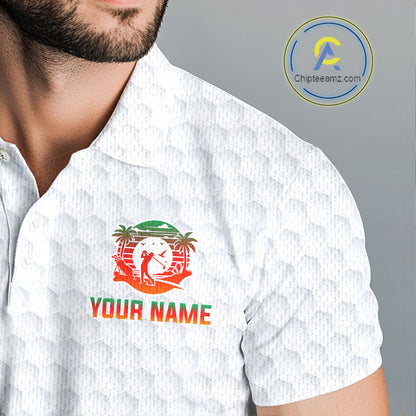 Tropical White Golf Ball Polo Golf Shirts For Men Custom Splatter Golf Team Attire For Golfers NYN3154
