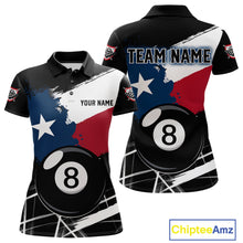 Load image into Gallery viewer, Texas Flag Splash 8 Ball Women's Billiard Polo Shirt Custom Patriotic Pool Team Jersey
